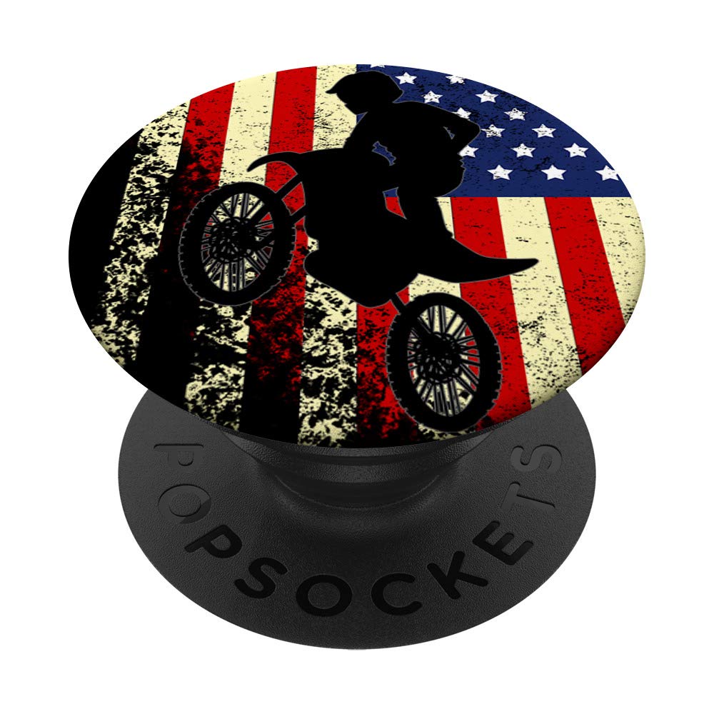 Dirt Bike American Flag Motocross Motorcycle Racing Gift PopSockets PopGrip: Swappable Grip for Phones & Tablets