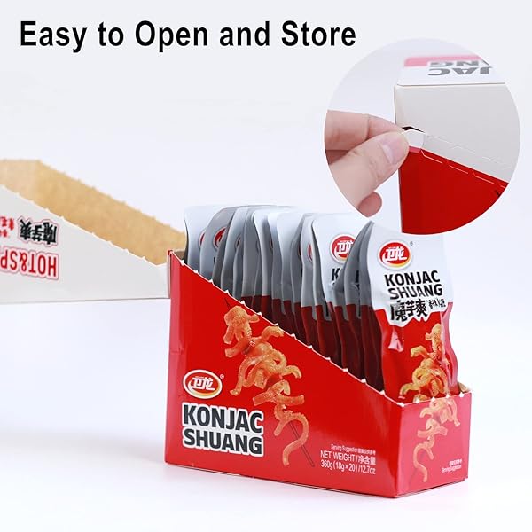 WEILONG KONJAC SNACK, SPICY HOT STRIPS, SPICY SNACKS LATIAO LA TIAO, CHINESE SNACKS MOYUSHUANG, SPICY FLAVOR, 卫龙辣条，魔芋爽(香辣), 18G*20 BAGS, PACK OF 1