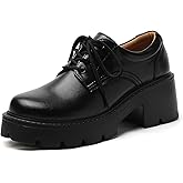 QHH Platform Oxford Shoes for Women Women's Oxfords Lace-Up Chunky Heels Womens Platform Shoes Business Casual Comfortable Dressy Office Work Ladies Womens Shoes