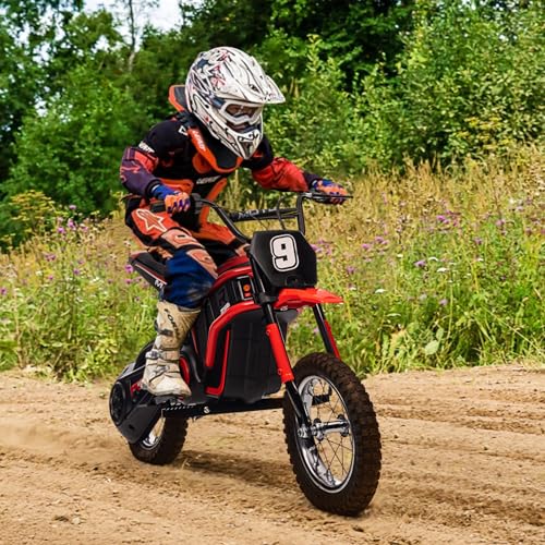 Gigicloud Motocicleta Montable Eléctrica para Niños con Tres Modos de Velocidad, Moto Eléctrica Infantil niños con Velocidad Máxima 23km/h, Máximo 65kg, Motor de 350 W y 24V, 5+ (Número 9, Rojo)