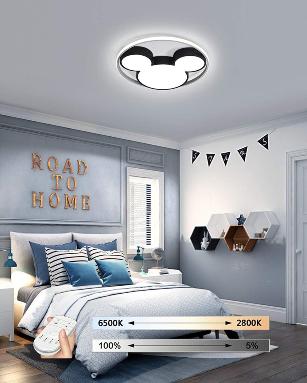 HIL Kindergarten Lamp Cartoon Ceiling Lamp, Led Baby Ceiling Lamp, Mickey Mouse Aluminum Lampshade Ceiling Lamp, Girl Bedroom Boy Room Remote Dimming Lamp,B/50 * 50CM/49W
