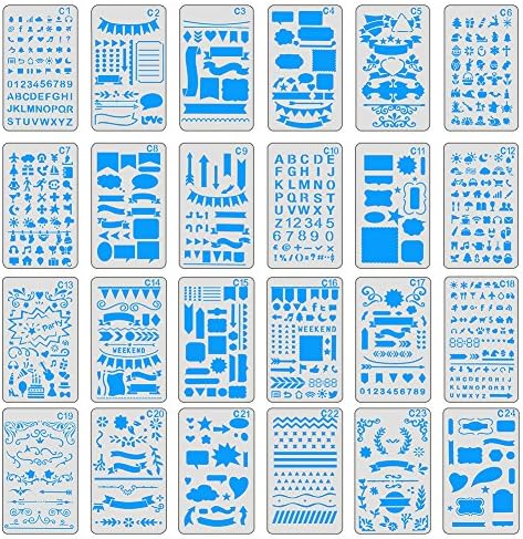 NABLUE 24 Pcs Bullet Journal Stencil Set Planner Stencil For Journaling, Notebook, Scrapbooking, DIY Cards Making and Art Projects With A Free Cute Bag