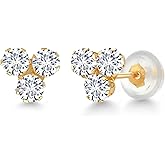 Gem Stone King 14K Yellow Gold Gemstone Birthstone Trio Stud Earrings for Women | Three 3MM Round Stones | Fine Jewelry for Her Mom Women Wife