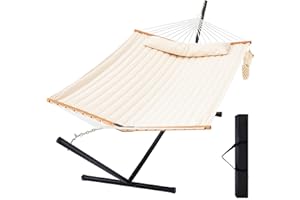 Antifir Two Person Hammock with Stand, Heavy Duty Outdoor Patio Hammock with Portable Steel Stand for 2 Person, Large Double Hammocks,480lbs Capacity.(Off White)