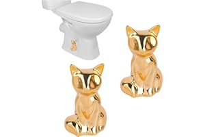 Framendino, 2 Pack Ceramic Toilet Floor Bolt Caps Cat Cute Screw Bowl Cover Decorative Replacement Part for Bathroom Gold
