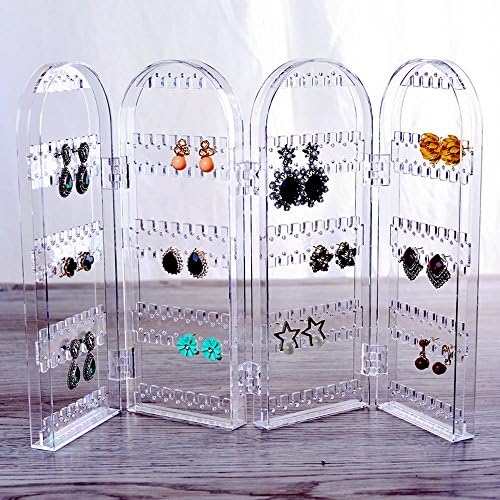 Jewelry Hanger Organizer - Foldable Acrylic Earring, Necklace &amp; Bracelet Holder Display Screen Stand (lucency 3fold)