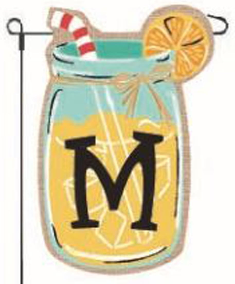 JEC Home GoodsHome Garden Flags Monogram Lemonade Mason Jar Burlap Summer Garden Flag 12.5 x 18 (Letter M)