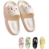 LONGSILVER Cat Slippers Women Cute Kitty Pillow Slides Thick Sole Kawaii Non Slip Quick Drying Preppy Shower Bathroom Sandals Outdoor