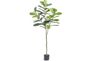 VEVOR Artificial Fiddle Leaf Fig Tree 6 FT, Secure PE Material & Anti-Tip Tilt Protection Low-Maintenance Faux Plant, Lifelike Green Fake Potted Tree for Home Office Warehouse Decor Indoor Outdoor