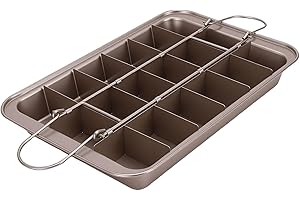 Fdit Brownie Pan with Removable Divider, Carbon Steel Pre Cut Baking Pan for Even, Non Stick Coating for Easy Cleanup, Oven S