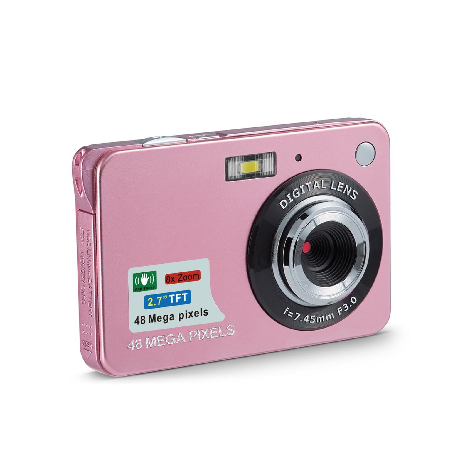 4K Digital Camera,1080P FHD 44MP with 2.7" LCD Screen Compact Camera,Anti Shake Portable Vlogging Camera with Lanyard and Bag for Kids Teen Students Beginner (Pink)