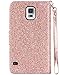BENTOBEN Case Compatible with Samsung Galaxy S5, Glitter Sparkle Bling Faux Leather Flip Cover Credit Card Holder Cash Pocket Wristlet Protective Wallet Cases Cover for Samsung Galaxy S5, Rose Gold