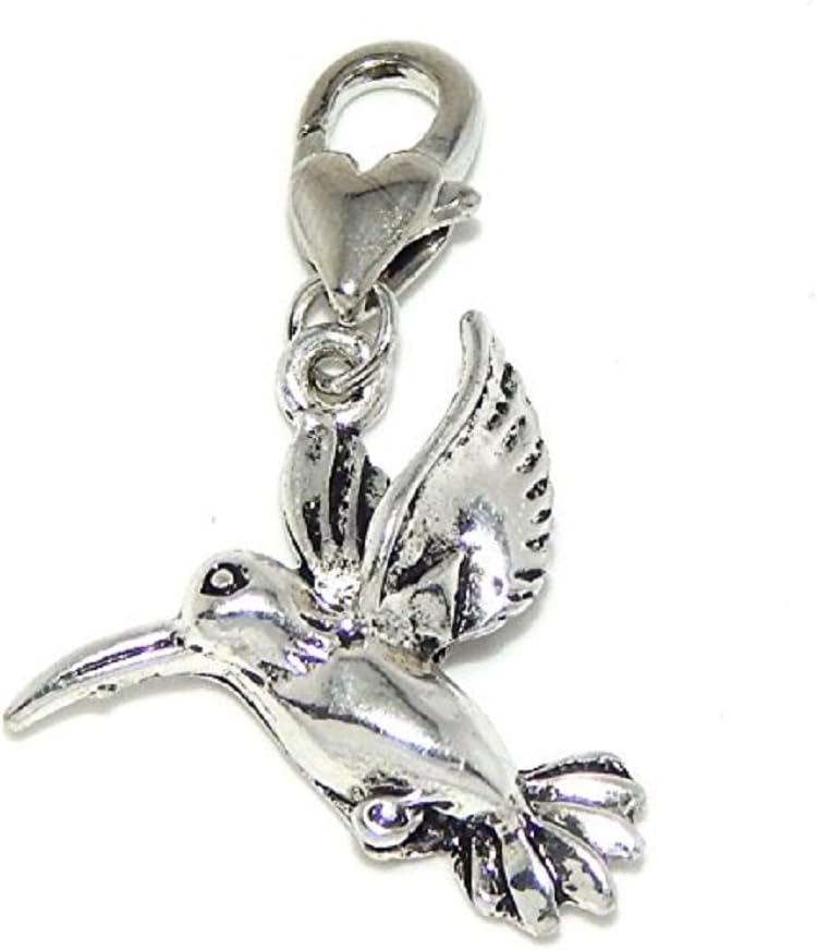 GemStorm Silver Plated Dangling Humming Bird Clip On Lobster Clasp Charm