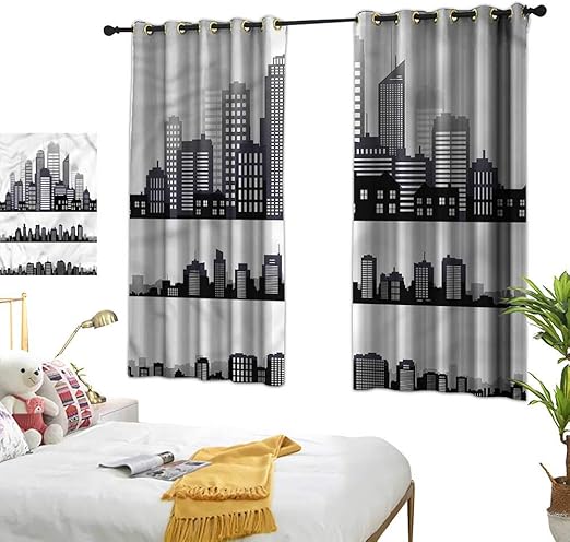 Amazon Com Double Curtain Rod City Long Buildings Skyline 84 X84