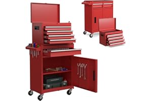 IRONMAX 5-Drawer Rolling Tool Chest, 2-in-1 Detachable Heavy Duty Tool Box Storage Cabinet with Auto Lock, Adjustable Shelf &