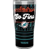 Tervis Traveler NFL Miami Dolphins - Go Fins Slogan Triple Insulated Tumbler Travel Cup Keeps Drinks Cold & Hot, 20oz, Stainless Steel