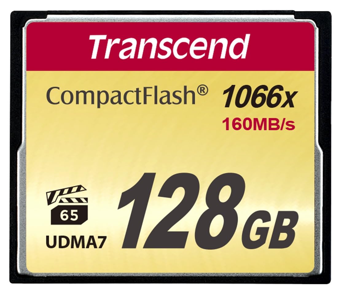Transcend 128GB CompactFlash 1000 Memory Card,Up to 160/120 MB/s,Supports High-Speed Ultra DMA Transfer Mode 7,appropriate - Ultra-High Resolution Full HD,3D and 4K UHDTV Video Recording TS128GCF1000