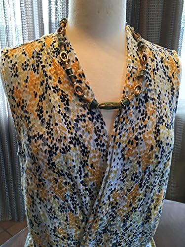 Custom Couture Large Modern blue and yellow dotted tunic with copper tan and teal blues geometic necklace 1351