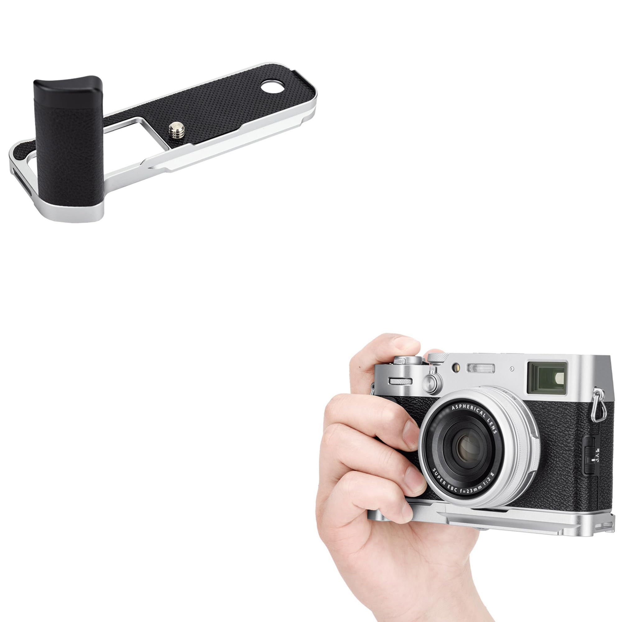 JJC Metal L-Shape Hand Grip Compatible with Fujifilm X100VI Camera, 1/4-20 Hole, Quick Release Acra Type Handgrip, Enhance Hand-held Feeling (Silver)