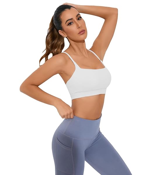 COMPER SPORTS BRA FOR WOMEN WIREFREE RACERBACK WORKOUT BRAS SEXY THIN STRAPS YOGA SPORT BRAS WITH REMOVABLE PADS (WHITE-XL)