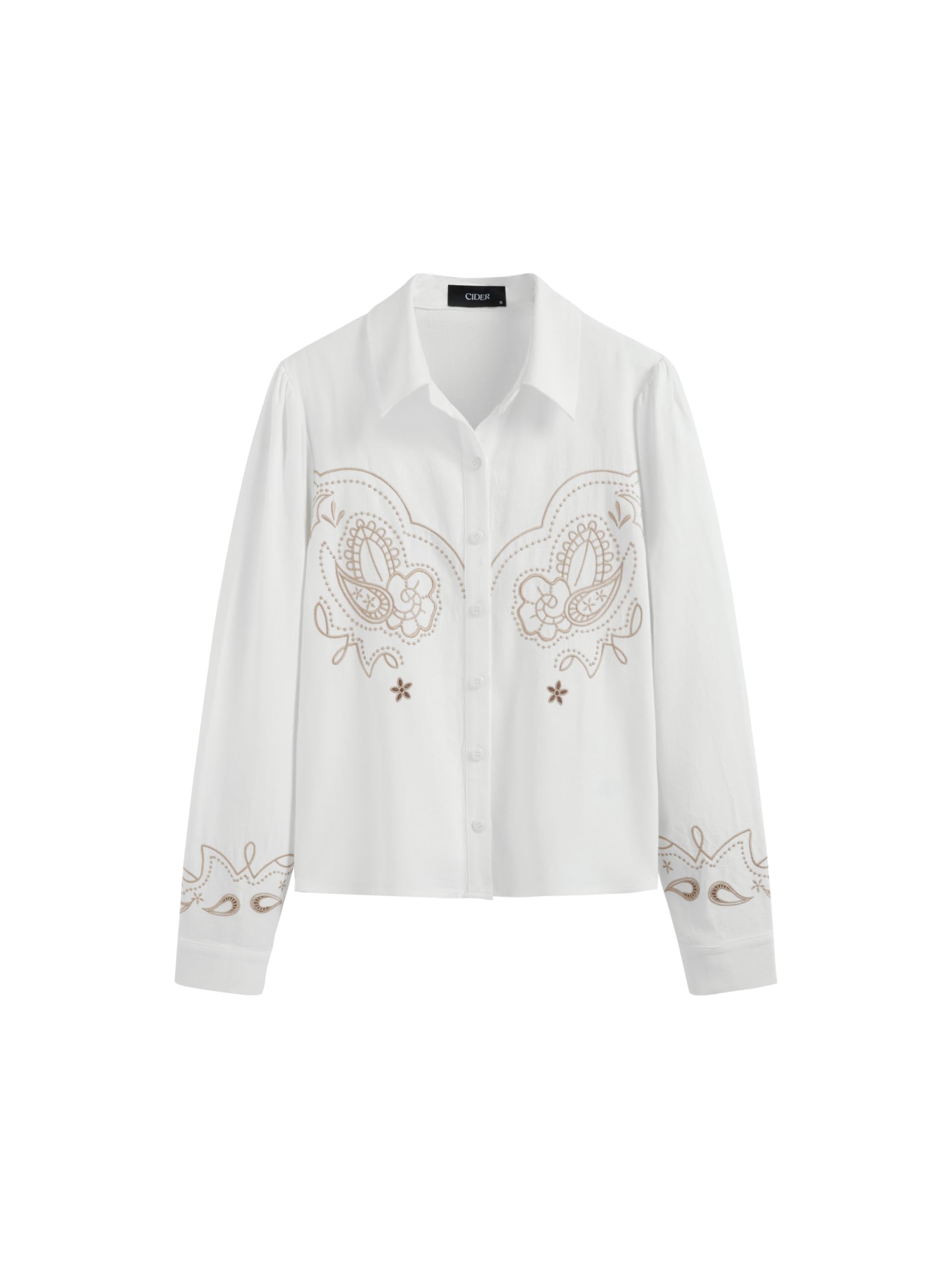 Photo 1 of ***LOOKS VERY SMALL FOR XL***CIDER Button Down Shirts for Women Graphic Collared Long Sleeve Dressy Casual Blouses Tops: White, XL***LOOKS VERY SMALL FOR XL***