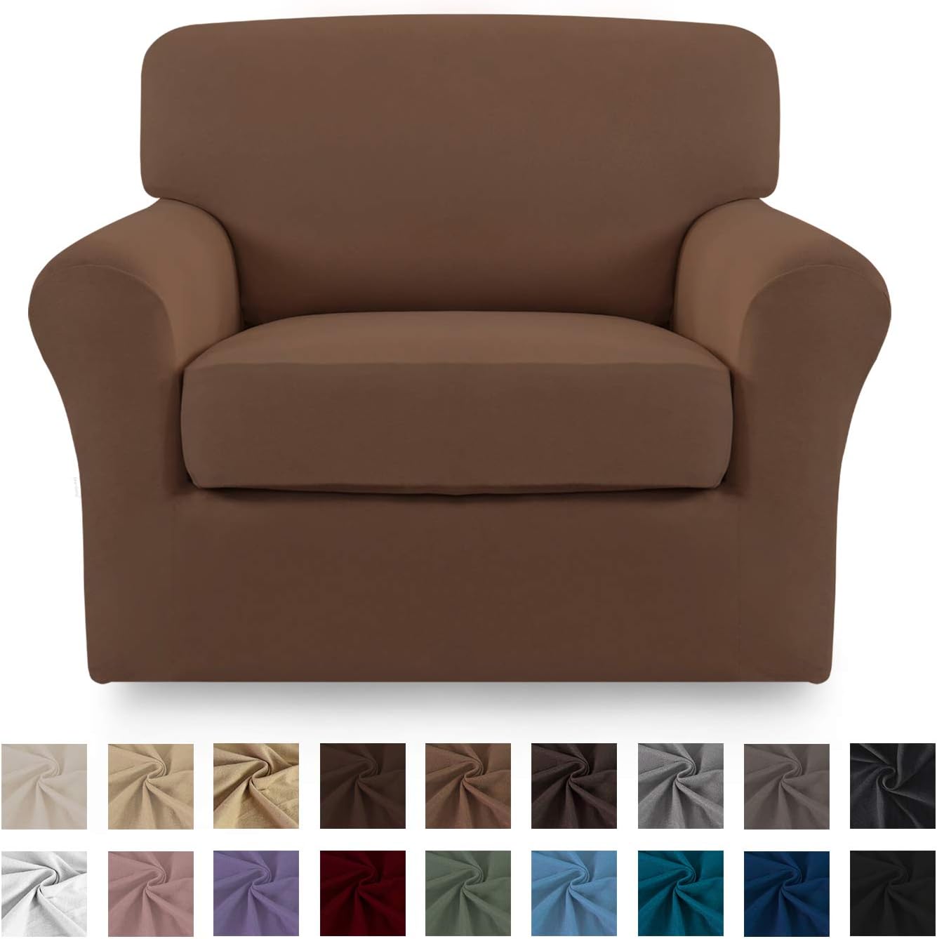 Easy-Going 2 Pieces Microfiber Stretch Couch Slipcover – Spandex Soft Fitted Sofa Couch Cover, Washable Furniture Protector with Elastic Bottom for Kids,Pet (Chair, Brown): Furniture & Decor