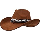 Sandy Ting Women Men Western Cowboy Cowgirl Hat with Buckle Belt Wide Brim Outdoor Fedora Hats