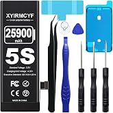 XYIRMCYF 25900mAh Super Capacity Battery Compatible with iPhone 5S/5C, 0 Cycle Li-Polymer Replacement Battery for iPhone 5S/5C, with Professional Repair Tool Kit