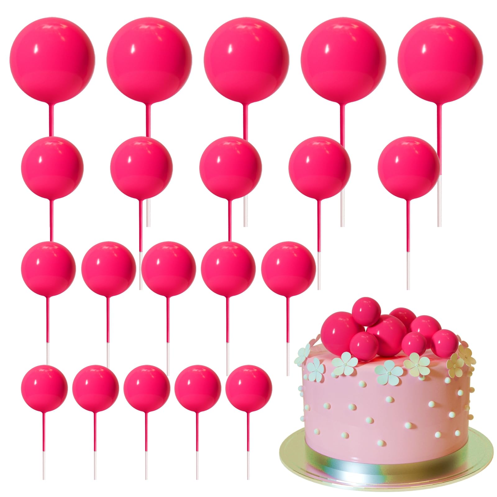 Photo 1 of ASTARON 20 Pcs Ball Cake Topper Decorations Mini Balloons Cake Topper Sticks Hot Pink Balls Cake Picks Cake Topper Balls Cake Decorations for Wedding Birthday Cake Decorations