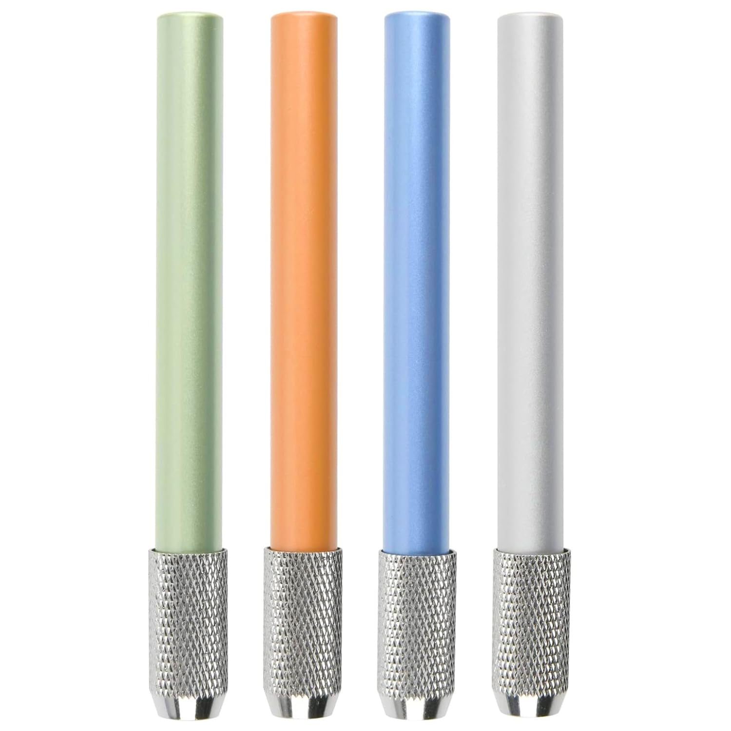 ZEACCT 4 Pcs Professional Pencil Extenders - Adjustable Metal Holders for Art, School & Office Use, Extendable Writing Tool for Short Pencils (Silver/Black)