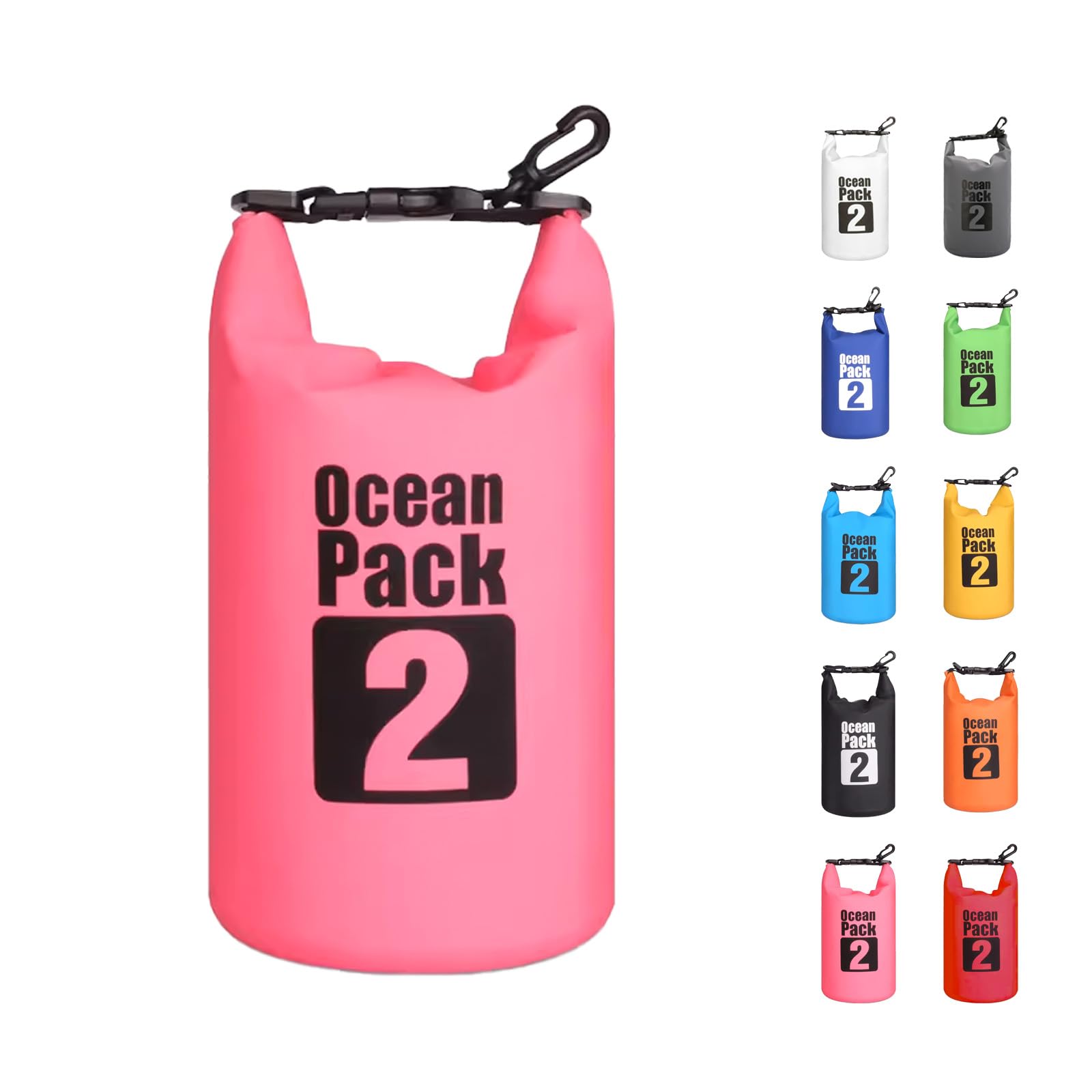 MORAINJAY 2L Rose Red Dry Bag,Waterproof Bag with D Ring Carabiner,Small Capacity Dry Sack 2L 5L 10L 15L 20L 30L for Outdoor Camping,Rafting,Swimming,Boating,Surfing