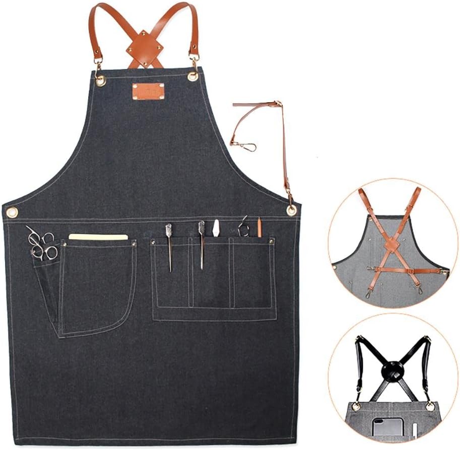 Professional Chef Cooking Apron, Barista and Garden Denim Apron with