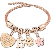 DlaeKua 15th 13th 16th Birthday Gifts for Girl Stainless Steel Bracelet for Women Daughter Granddaughter Niece Sisters 15th Birthday Gift Bracelets Inspirational Gifts Bible Verse 15 13 16 Years Old