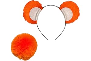 PARTY EARS 1 Bear Ears Headband and Tail Set colorful rainbow multiple colors to choose from Hot Pink Royal Blue Turquoise Green Yellow Orange Red Light Purple (Orange)