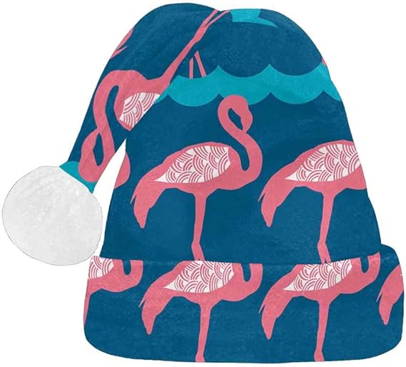 INTERESTPRINT Pink Flamingo Santa Claus Hat, Christmas