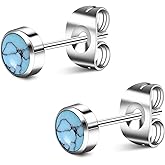 BOGKU Titanium Turquoise Earrings for Women Stud Earrings Flat Back Ladies Earstuds Hypoallergenic Cartilage Nickel Free Natural Stone Earring 4MM/5MM