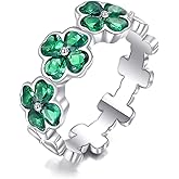 KNTTZZI Shamrock Ring 925 Sterling Silver St Patricks Day Rings Four Leaf Clover Ring Green 4 Leaf Clover Jewelry for Women Mother Day Gifts