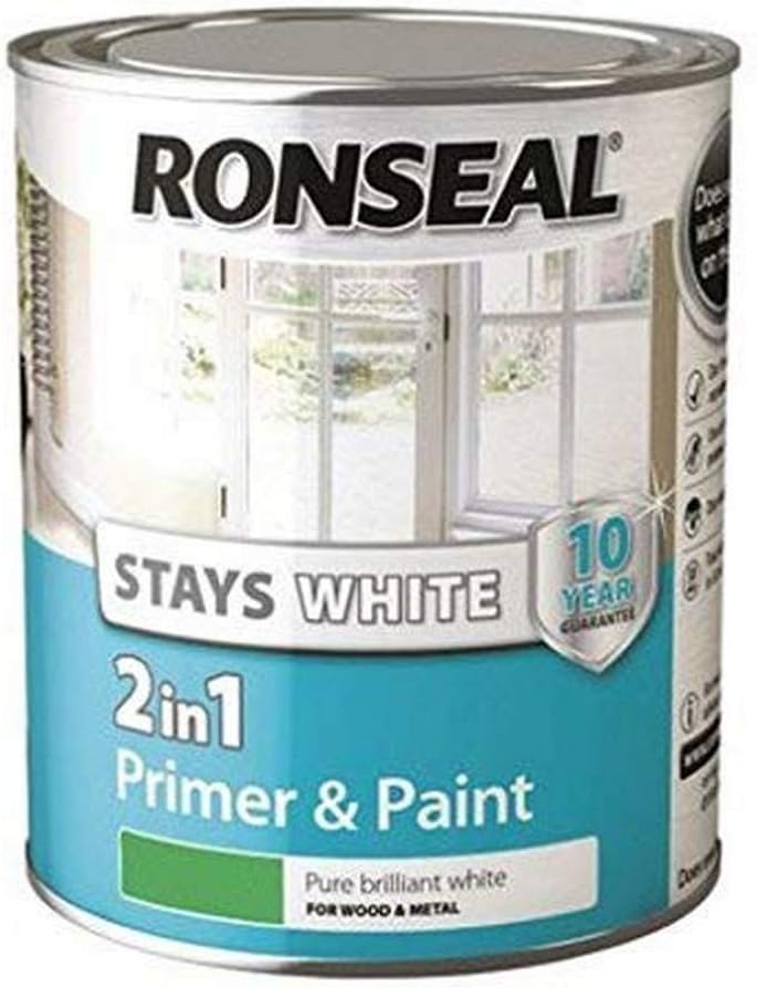 Ronseal RSLSW21SP25L Stay 2-in-1 Satin Paint, White, 2.5 Litre, 2.5 l (Pack of 1)