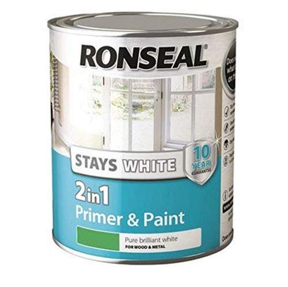 Ronseal RSLSW21SP25L Stay 2-in-1 Satin Paint, White, 2.5 Litre