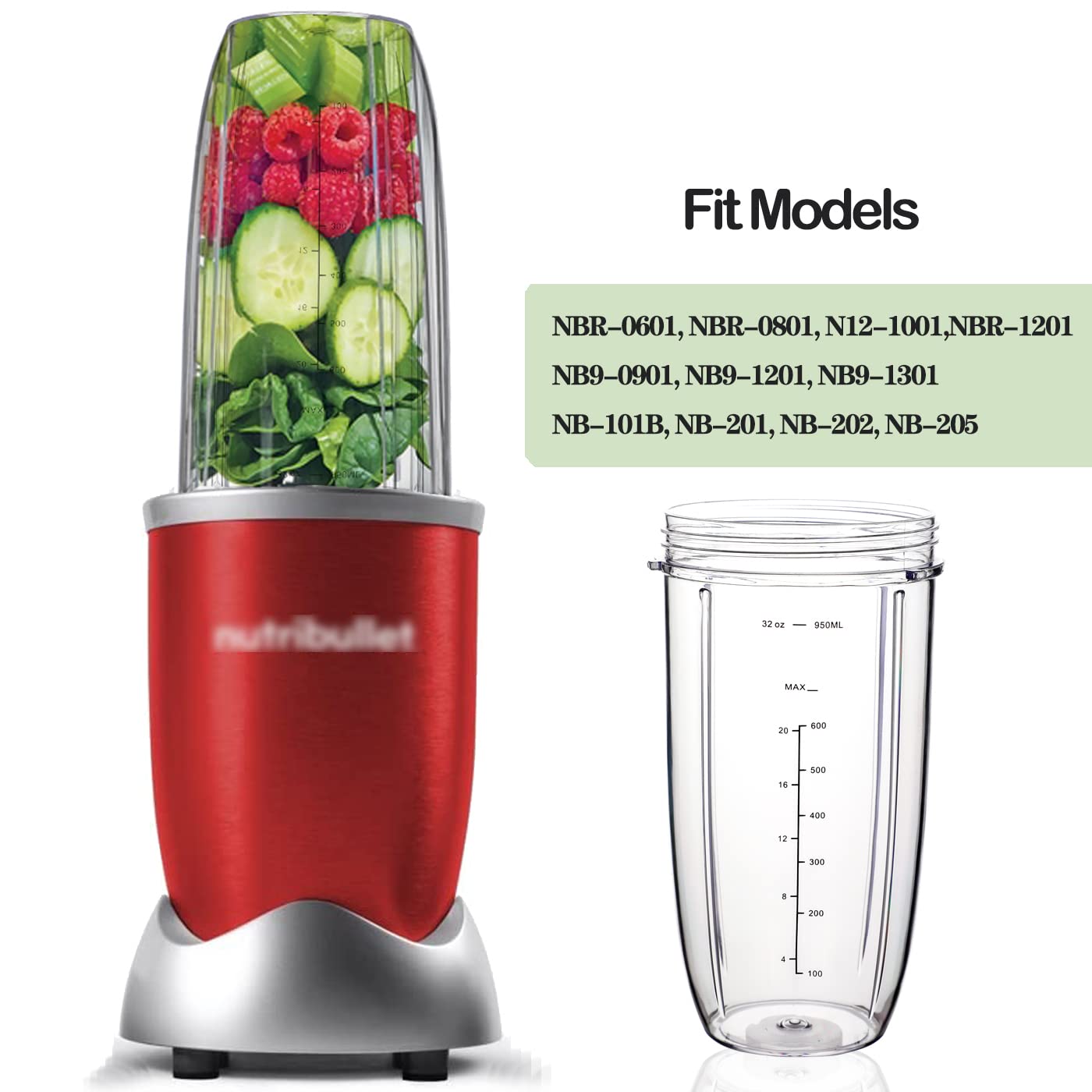 Replacement Cups for Nutribullet Blender N12-1001, NBR-0601, NBR-0801, NBR-1201, NB9-0901, NB9-1201, NB9-1301, NB-101B, NB-201, NB-202, NB-205 (32OZ)