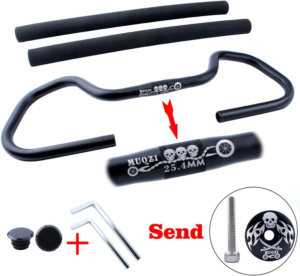 MUQZI Bike Handlebars Butterfly Long Haul Travel Aluminum Alloy Length 600MM Black (Black, 25.4MM)