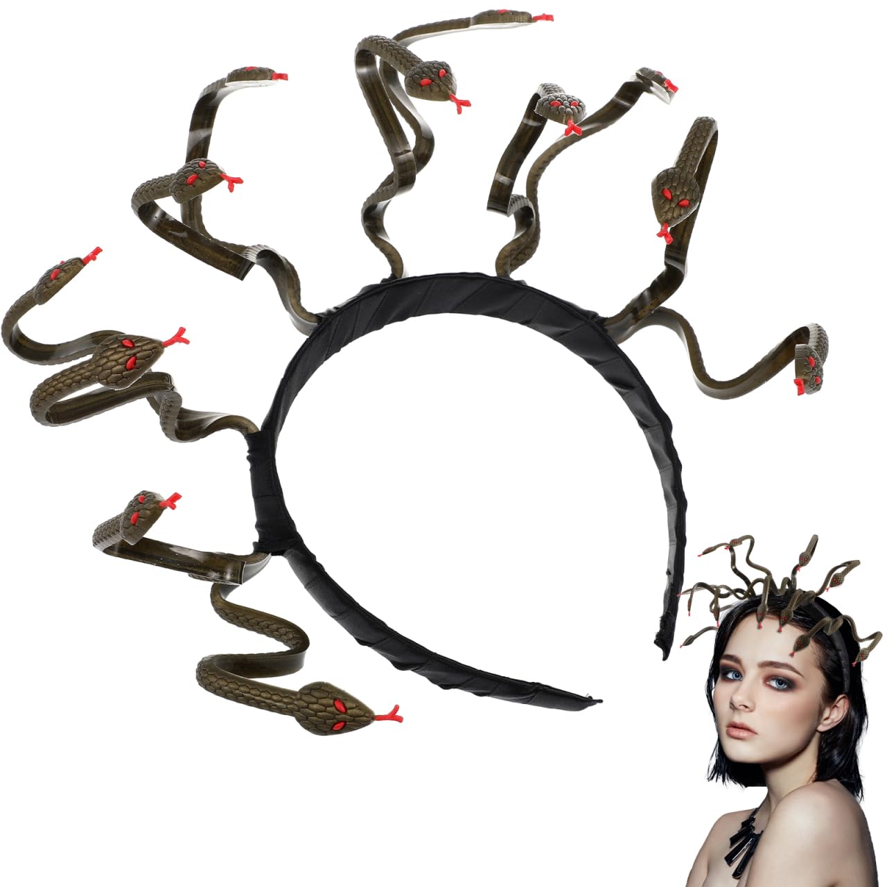 Happyyami Medusa Snake Headband Headdress for Halloween and Carnival Costume Accessory for Masquerade and Mardi Gras Parties Fits Teens and Adults