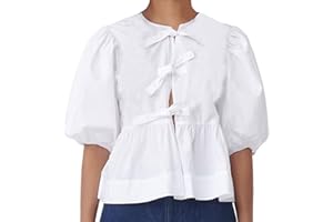 MANGMAO Tie Front Tops Women Y2k Leopard Print Peplum Babydoll Top 3/4 Length Puff Sleeve Coquette Tops Cute Going out Tops