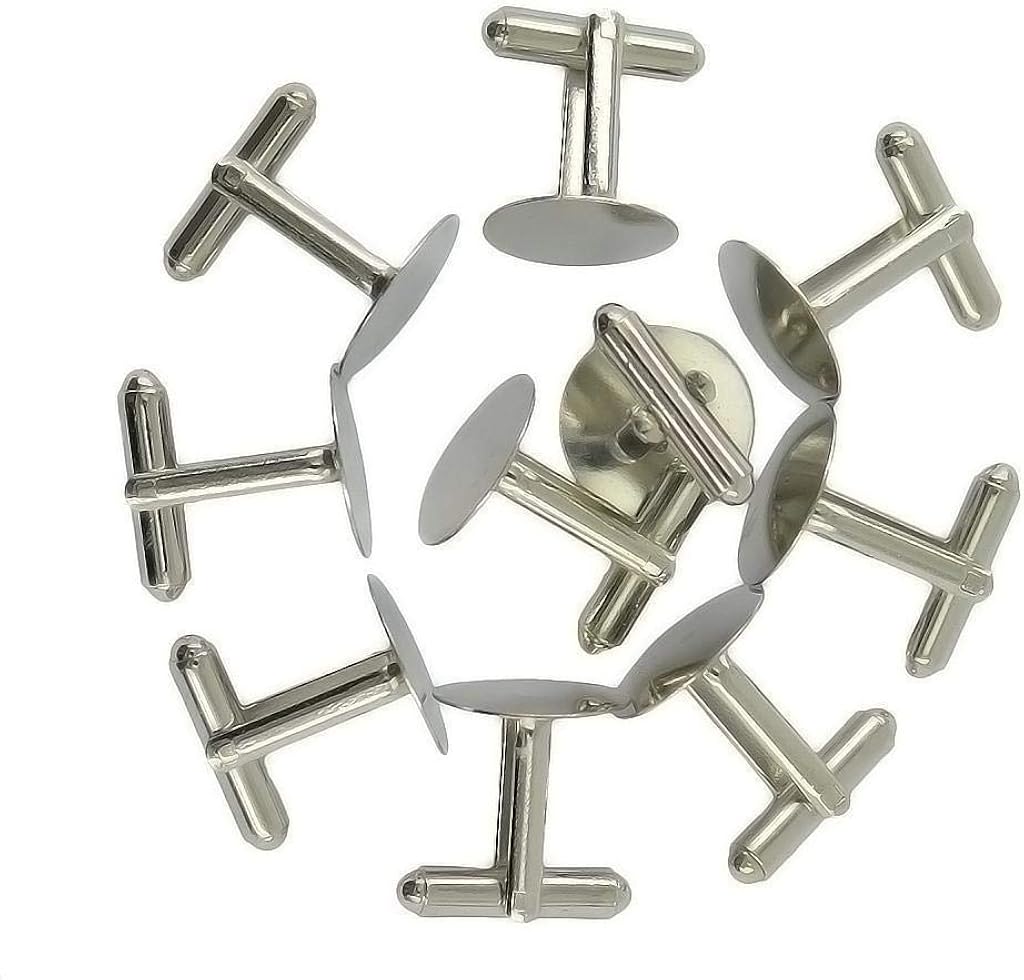 Yitaocity 10Pcs 15mm Silver Round Blank Setting Base Pad for Cuff Links Cufflinks DIY Making, 17.5 x 17mm/0.69 x 0.67 inch