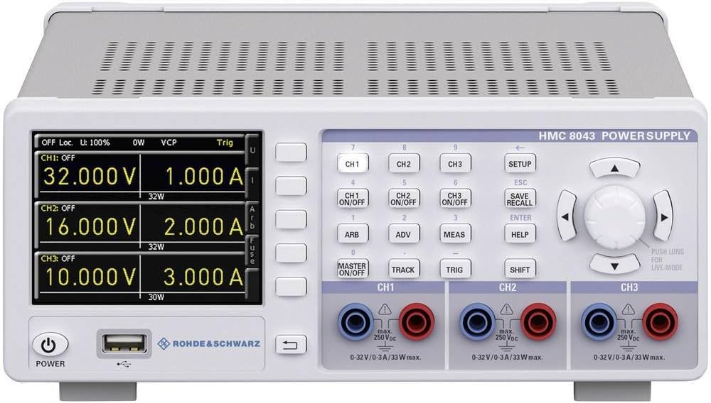 Rohde and SchwarzRohde and Schwarz HMC8042 2 channel power supply, 0V-32V/5 A, 100W, resolution 1mV/0.1 mA, tracking, EasyArb, electronic fuse, FuseLink, USB stick connector, Ethernet