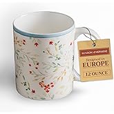 Maison d' Hermine Coffee Mug with Handles Fine Bone China Mugs Pack of One Tea Cups for Hot Beverages Cappuccino Latte Home Restaurant Office Easter Gifts (Colmar - Blue, 12 Ounce)
