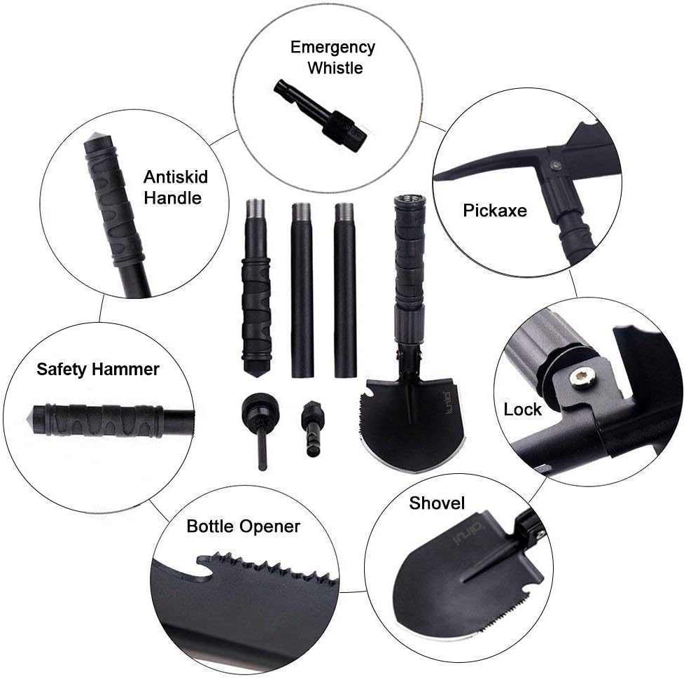 iunio Folding Shovel, Portable, Camping Multitool, Foldable Entrenching Tool, Collapsible Spade, for Backpacking, Trenching, Hiking, Survival, Car Emergency (Standard E-Tool) : Garden & Outdoor