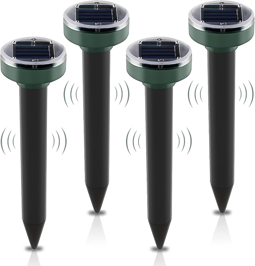 ONEVER Solar Mole Repellent 4 Pack Ultrasonic Pest Deterrent Waterproof