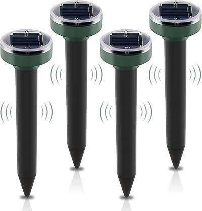 ONEVER Solar Mole Repellent 4 Pack Ultrasonic Pest Deterrent Waterproof