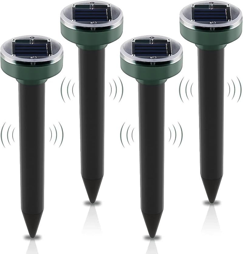 ONEVER Solar Mole Repellent 4 Pack Ultrasonic Pest Deterrent Waterproof